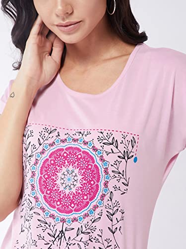 Image of Modeve Women Printed Cotton Blend Half Sleeve Round Neck T-Shirt for Summer