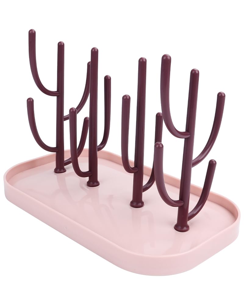 Trockenständer Babyflaschen, Vertical Baby Bottle Drying Rack, Trockenständer für Bottle mit Abtropfschale, Abnehmbarer, BPA frei zum Trocknen von Babyflaschen, Saugern, Bechern und Zubehör(Rosa)