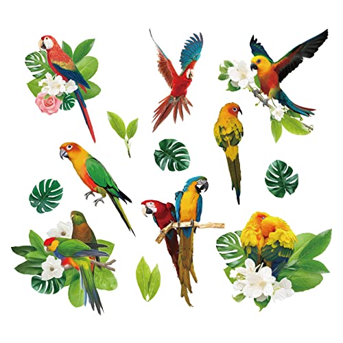 SUPERDANT Plantes Tropicales Perroquet Stickers Muraux Feuille Verte Oiseaux Aquarelle Fleur Vinyle Sticker Mural pour Enfants Pépinière Chambre Salon DIY...