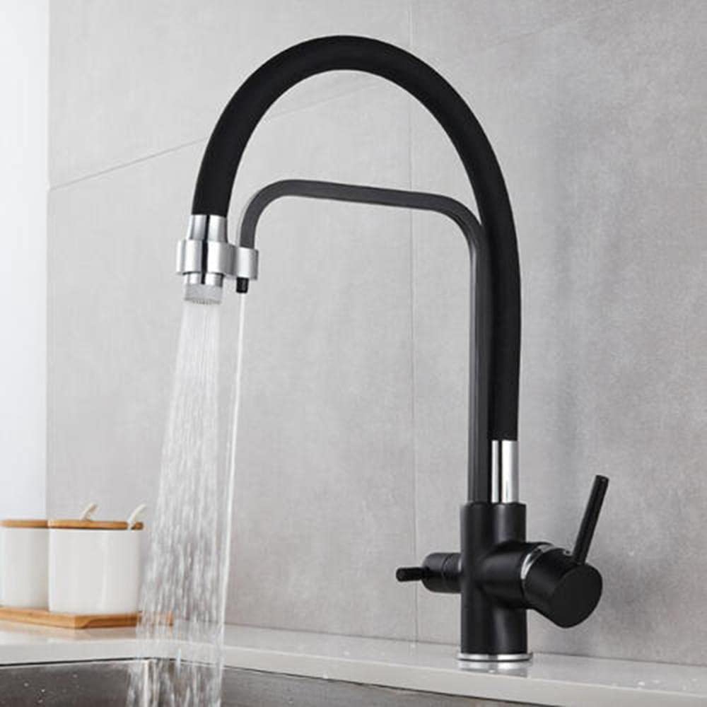 Robinet de cuisine 3 voies en laiton massif noir mitigeur d'évier rotatif haute durabilité
