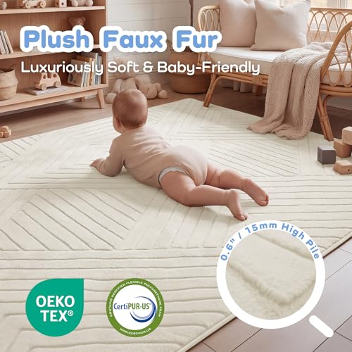 Image of Baby Play Mat for Floor 1.3 inch Thick Soft Floor Play Mats for Toddler Infant Kids Crawling, 79 inchx 118 inch Nursery Mat Bedroom Living Room Waterproof Easy Care Non-Slip (Ivory)