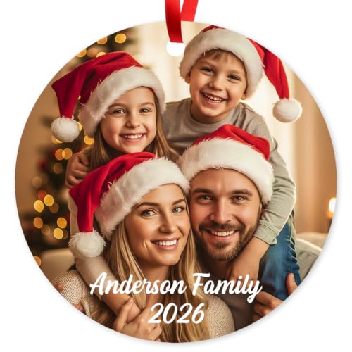 Personalized Christmas Ornaments – Custom Photo Ornament, Made in USA, Round Xmas Tree Decor with Velvet Pouch and Ribbon by Soul Decor