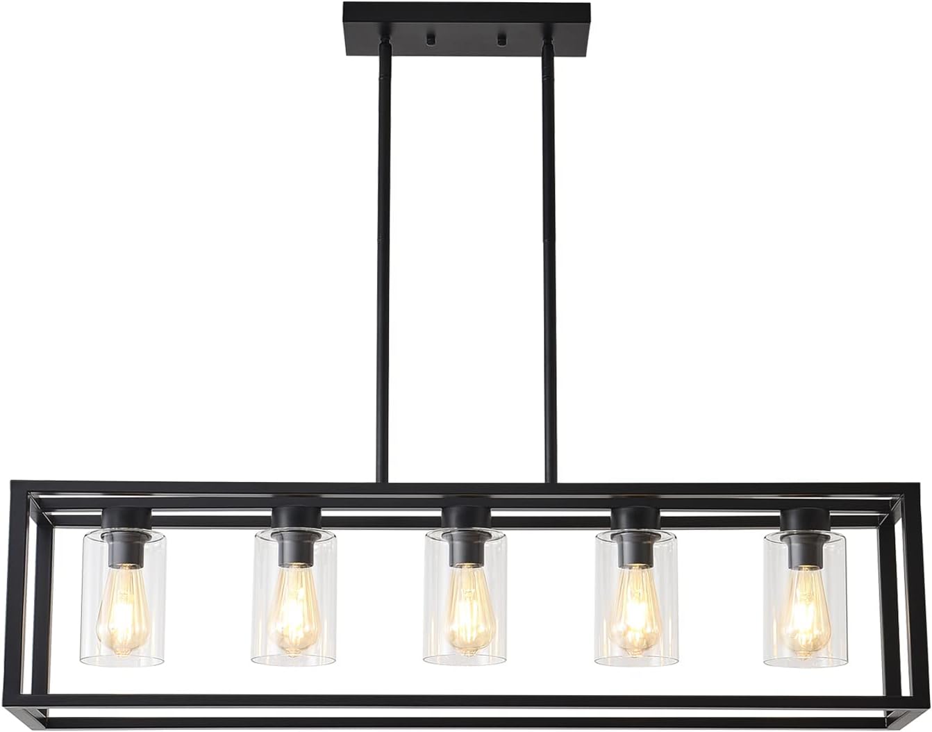Farmhouse Dining Room Light Fixture Kitchen Island Pendant Lighting Rectangle Black Dining Room Lighting Fixture Modern Pendant Contemporary Chandeliers with Glass Shade Adjustable