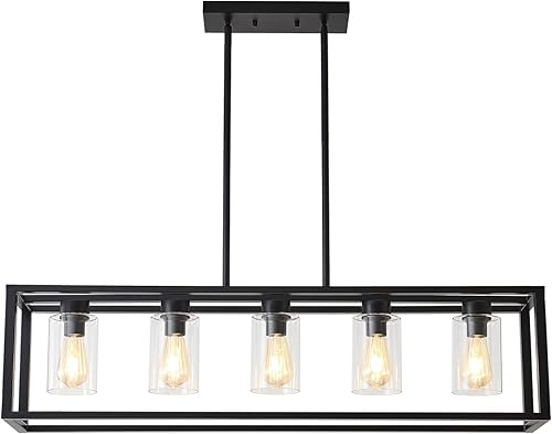 OLMCWOOL - Lámpara de comedor estilo granja para isla de cocina, lámpara colgante rectangular negra, lámpara moderna de comedor, lámparas colgantes