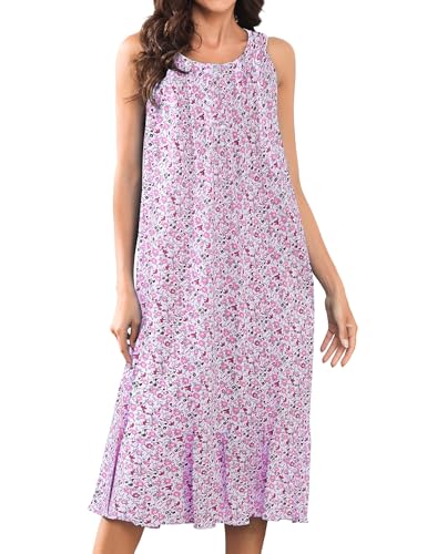 Image of MZROCR Cotton Nightgowns for Women Soft Sleeveless Night Gown for Adult Women Ruffle Sleepwear