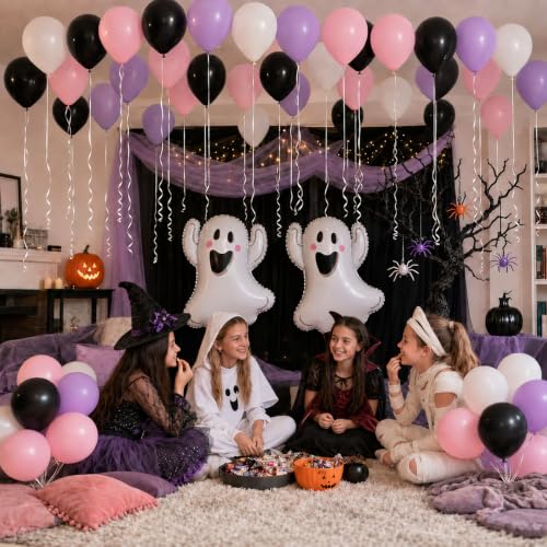 Image of Halloween Balloons Pastel Pink Black Purple Cute Ghost Balloons Party Decor
