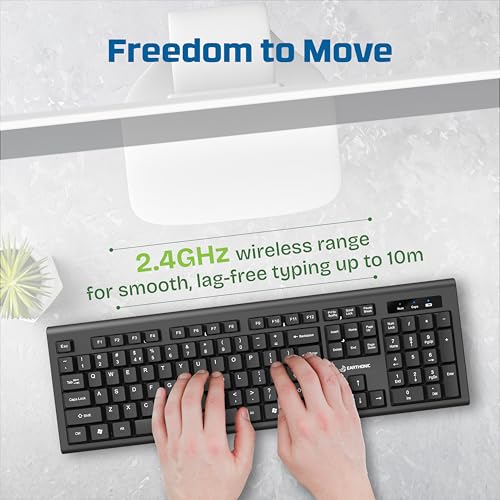 Image of Wireless Keyboard for Laptop, PC & Tablet, 2.4GHz Ultra Slim Keyboard with Soft Silent Keys, Adjustable Stand, UV Coated Keycaps, 10M Wireless Range, Black