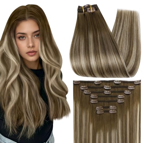 Full Shine Balayage Brown Hair Extensions Real Human Hair Clip