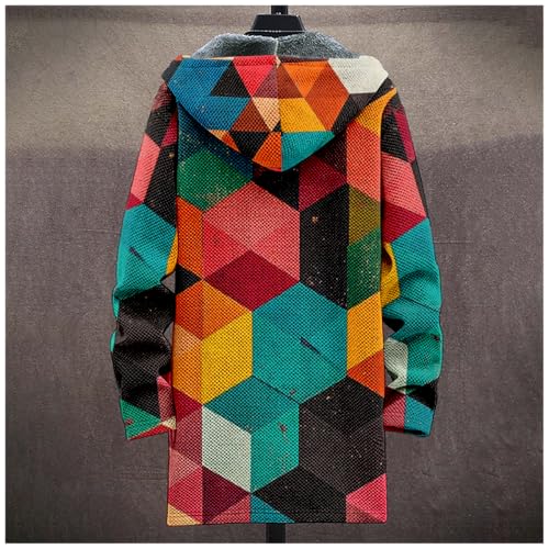 Mens Long Cardigan Hoodies Color Block Hooded Jacket Horse Print Open front Sweater Hoodie with Pockets Coat3