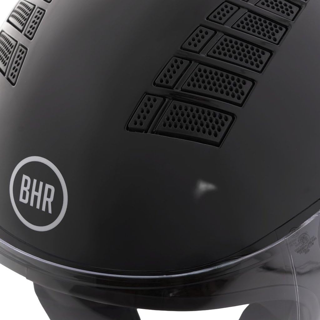Casque Demi-Jet BHR 834 Flow - Casque Moto d'été Homologué ECE 22.06 avec 16 Trous de Ventilation - Casque avec Visière Anti-Rayures et Fermeture Micrométrique - Noir Métallisé M