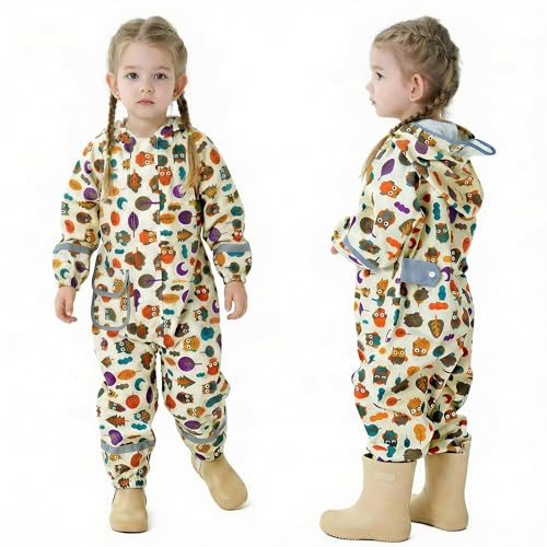 Sayyea Toddler Rain Suit Baby Rain Suits Kids Rain Suit with Hood Waterproof Coverall One Piece Rain Suits for Kids(1-9 Years)