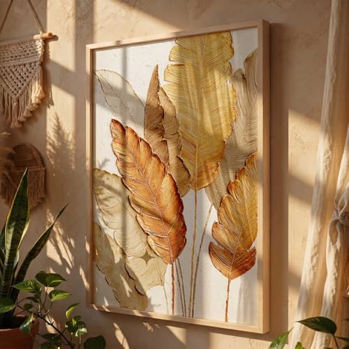 Image of kotart Aesthetic leaf Art Home Decoration | Floral Paintings With Frame For Living Room Bed Room Hotel Wall Decor Digital Reprint (13x17 inch)