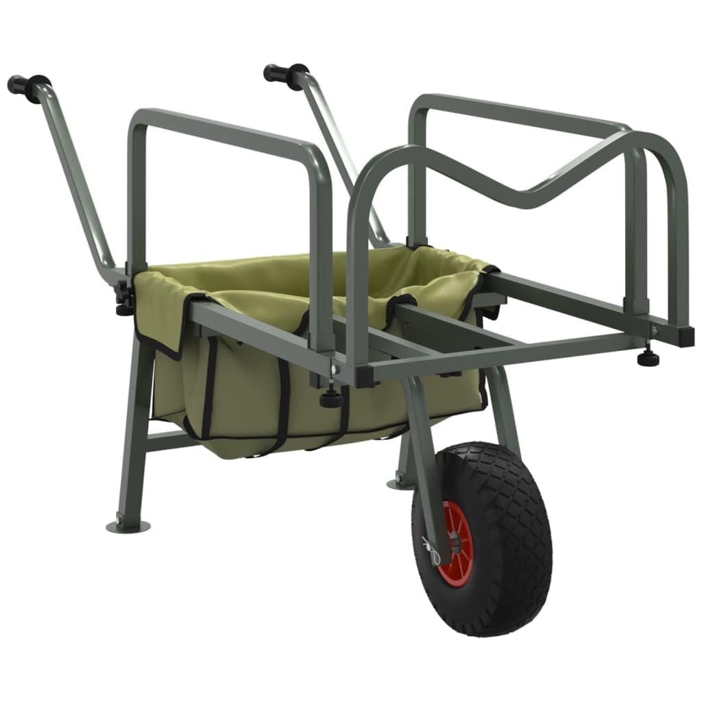 vidaXL Carrello da Pesca Verde con 2Ruote Acciaio Verniciato a