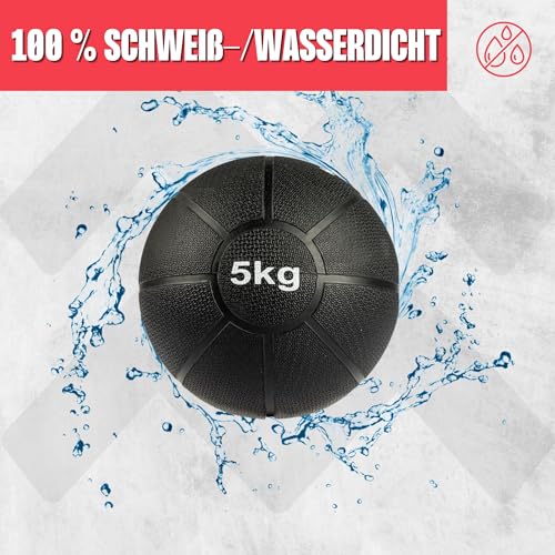 Foto von MATCHU - Medizinball - Erhältlich in 1, 2, 3, 4 und 5 kg - Durchmesser: 19-22 cm - Verschleißfestes Gummi - Wasser- und schweißbeständig (5 kg)