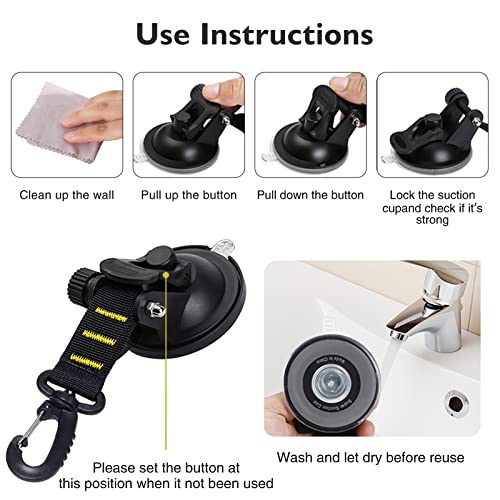 CONBOLA Suction Cups Hooks 4 Pieces Outdoor Car Camping Essentials Heavy Duty Upgraded Tie Down Suction Cup,Camper Accessories Strong Power for RV Boat Window Glass Camping Trap.(4 pcs,Yellow) - Thumbnail 3