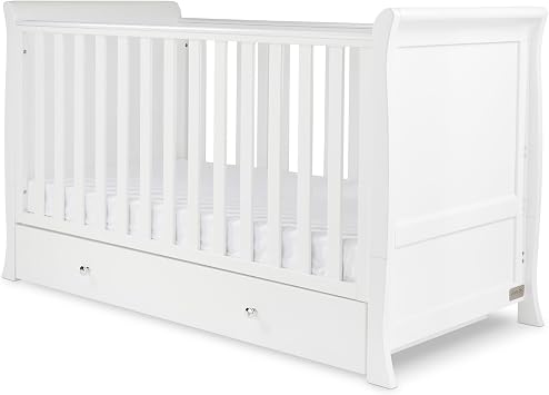 Ickle Bubba Snowdon Classic Cot Bed with Underbed Drawer and Premium Sprung Mattress   Converts from Cot to Toddler Bed, 3 Height Positions, Teething Rails, Suitable from Birth to 4 Years