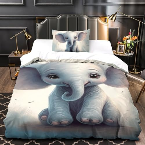 Parure de lit éléphants housse de couette microfibre 3 pièces - 4