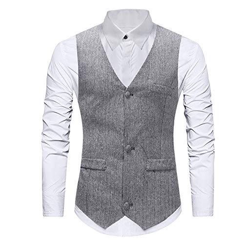 Hommes Gilet Costume sans Manche Slim Fit Casual Col V À Une Rangée Mâle Gilet Costume Veste Classique Rétro Mode Gilet Jeunesse Élégant Buisiness et Mariage Veste de Costume Cover