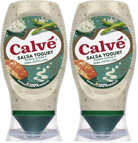 Calvé Salsa Yogurt, 250 ml, Salsa Yogurt con Panna Acida e Erba Cipollina, Ideale con Pesce, Verdure, Insalate e Piatti Estivi, Senza Glutine (Confezione da 2)