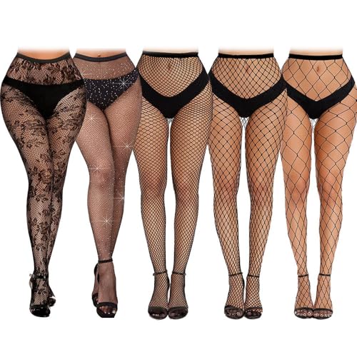 El Mejor Listado de Medias para Mujer disponible en línea. 41 Pantimedias De Red Sexy Media Medias de Malla de Cintura Alta 5 Pares Medias de Red de Alta Elasticidad, Medias de tamaño grande, Adecuado para un peso de 70-250lbs Medias de Red...