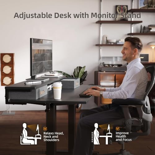 Image of Claiks Electric Standing Desk with 2 Drawers, 55 Inch, Black