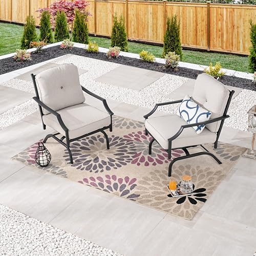 Image of LOKATSE HOME 2 Pieces Outdoor Conversation Furniture Patio Bistro Armchair Set Metal Single Dining Chairs with Cushion, Beige, 2 Chairs