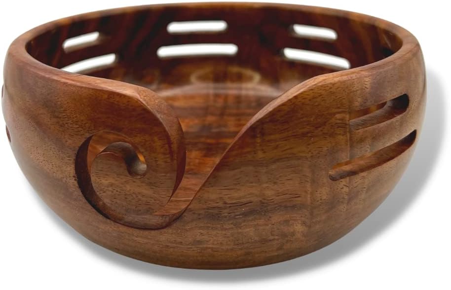 Revolution Fibers Premium Deco Yarn Bowl for Knitting, Crocheting, Sewing & Crafting | Beautifully Designed Handcrafted Rosewood Yarn Bowl for your Projects