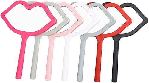 Beavorty Espejo de maquillaje de viaje, 7 piezas, espejos cosméticos de mano, espejo de maquillaje en forma de labio, espejo de escritorio para el