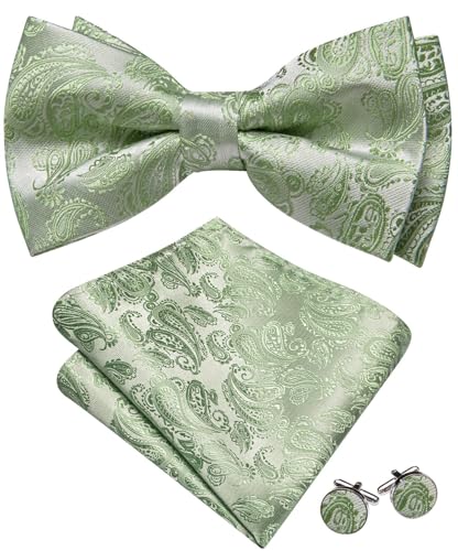 Image of YOHOWA Paisley Striped Men Bow Tie Pre-Tied Formal Adjustable Colorful Bowties Handkerchief Cufflinks Set Wedding Party