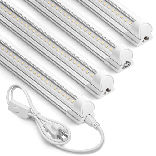 Image of Barrina T8 LED Shop Lights 2FT, 20W 3000LM 5000K, 4 Pack, High Output Tube | 2 Foot Light Bar for Workbench Workshop and Garage, Daylight White, Ceiling Mount, Linkable to 10, Aluminum, V Shape