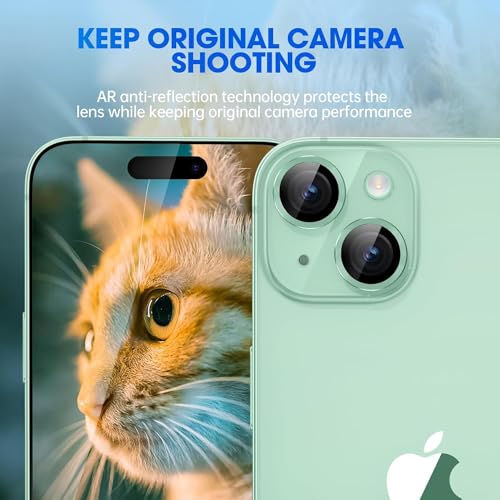 Image of Skinomi Camera Lens Protector Compatible with iPhone 15 plus [Anti-Scratch] Premium Tempered Glass Film Aluminum Alloy Lens Ring Cover, Green Titanium
