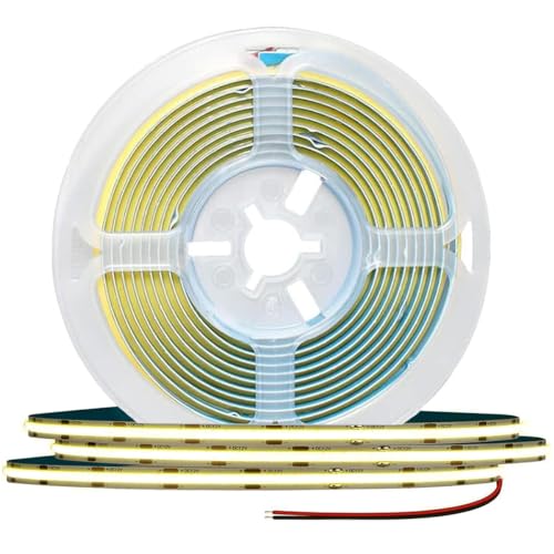 UCHARGE 5mm Narrow COB LED Strip Lights Warm White 3000K, 16.4ft 12V 400LEDs/M CRI 90+ Dot-Free Dimmable FCOB LED Tape Light, Cuttable Flexible Strip for Kitchen Cabinet TV Backlight Bedroom by UCHARGE - Used condition - CA$13.51