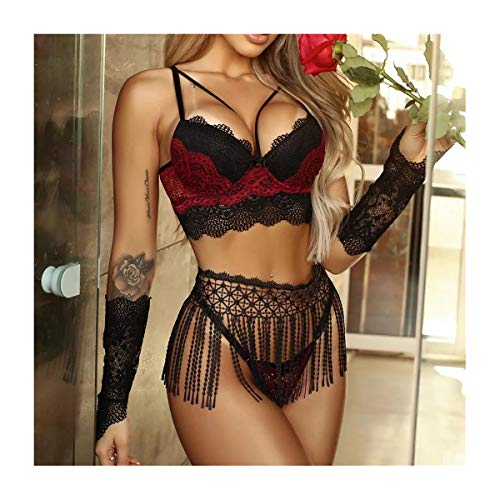 HIZQ Conjuntos De Lencería para Mujeres, Ropa Travestis Eróticos Cosplay Body Culotte Sexys Encaje Up Sujetador con Conjunto De Sexy Y Tanga De Lencería Mujer Encaje Atractivo Disfraces,S