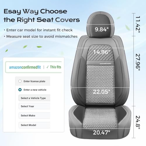 Image of Coverado Leather Seat Covers Front, 2-Pack Universal for Cars, Waterproof Luxury Leatherette Cushions, Auto Protectors, Fit for Most Vehicles - Gray