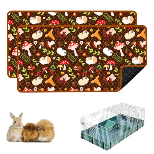 cimiycob Guinea Pig Cage Liners 2 Pack 49x24in Washable Guinea Pig Bedding Waterproof Reusable & Anti Slip Super Absorbent Guinea Pig Pee Pad for Small Animal Rabbit Bunny Chinchilla Brown