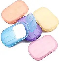 5 caixas de folhas de sabão de viagem ecológicas, limpador portátil com 5 aromas, papel de sabão de cor perfumado, folhas biodegradáveis de lavagem das mãos para acampamento/caminhada (6,5 x 4 cm)