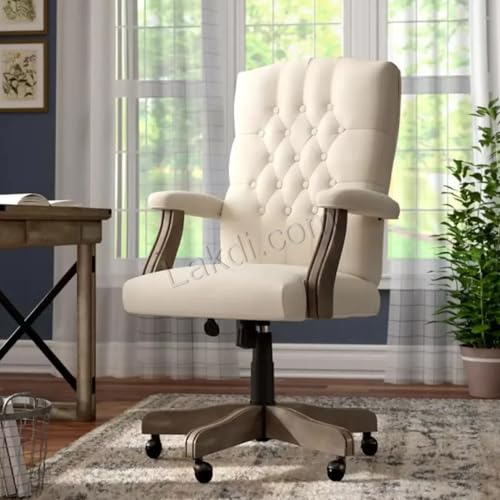 Image of Lakdi The Furniture Director & Executive Office Chair Tufted Design Made in Solid Wood with Leatherette Upholstery & Armrest with Height Adjustable Chair - 111011307 Beige