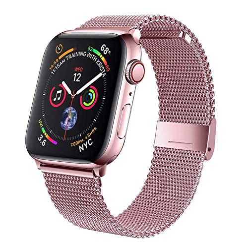 Correa milanesa de acero inoxidable de 44mm en rosa rosado compatible con i-watch