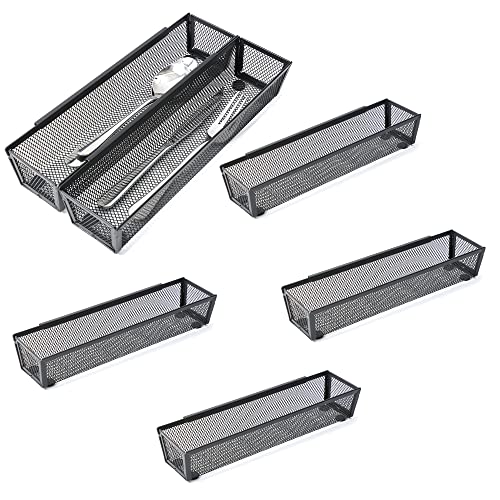 Paquete de 6 organizadores de cajones de cubiertos negros para cajones de cocina, bandeja de cubiertos, suministros de oficina con brazos entrelazados, organizador para cubiertos, hogar, oficina,