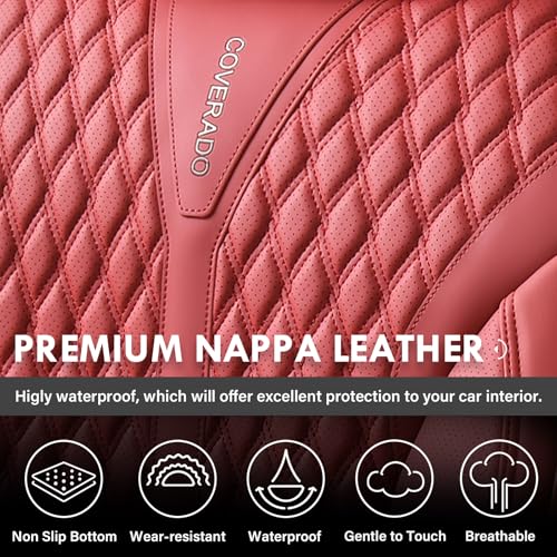 Image of Coverado Car Seat Covers Full Set, Waterproof Nappa Leather Seat Covers for Cars, Front and Back Car Seat Protector, Luxury Car Seat Covers, 5 Seats Universal Red Car Seat Cover Fit for Most Cars