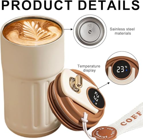 Image of Arviz Insulated Coffee Cup with Leak Proof Lid, Double Walled Vacuum Tumbler with Smart Temperature Display, Vacuum Insulation Stainless Steel Reusable for Hot Cold Coffee