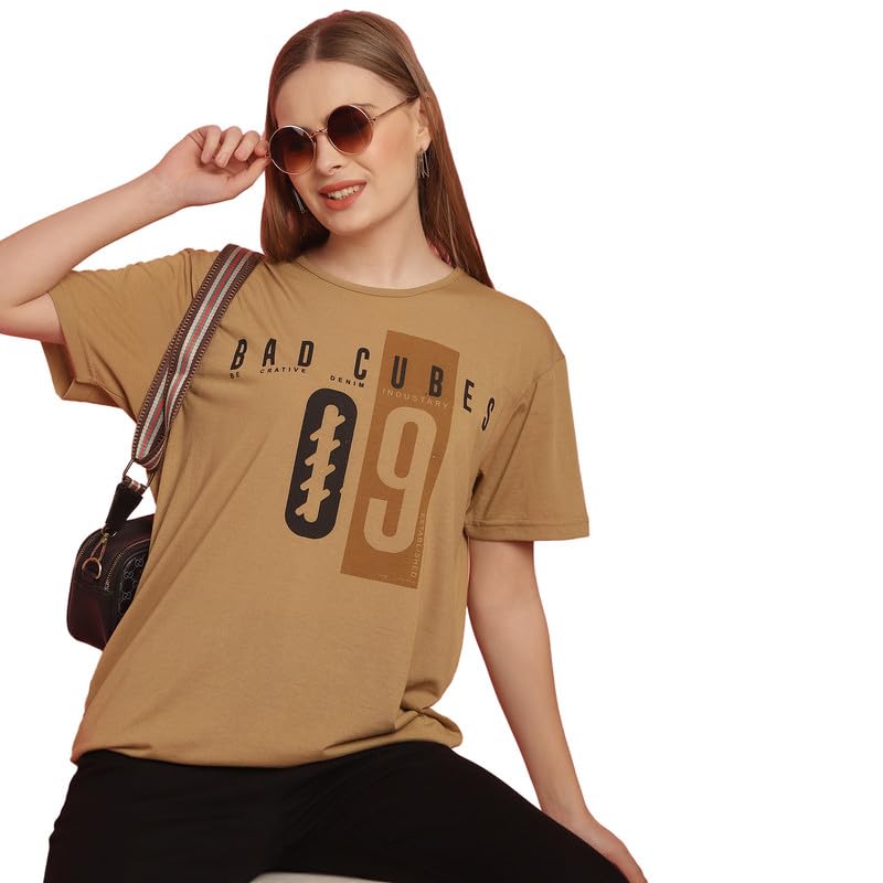 Image of Round Neck Cotton Printed Women Regular Fit Tshirt-P1950