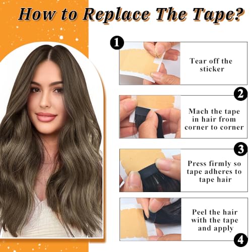 Image of YDDM Human Hair Extensions, Cold Light Chocolate Brown 20 Inch 20pcs,Skin Weft Seamless Tape in Hair Extensions Remy Straight Hair for Women