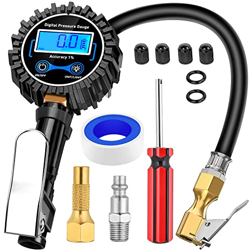 Image of Nilight - 50057A Digital Tire Inflator Deflator with Pressure Gauge 250 PSI Air Chuck and Compressor Accessories with Rubber Hose and Quick Connect Coupler for 0.1 Display Resolution