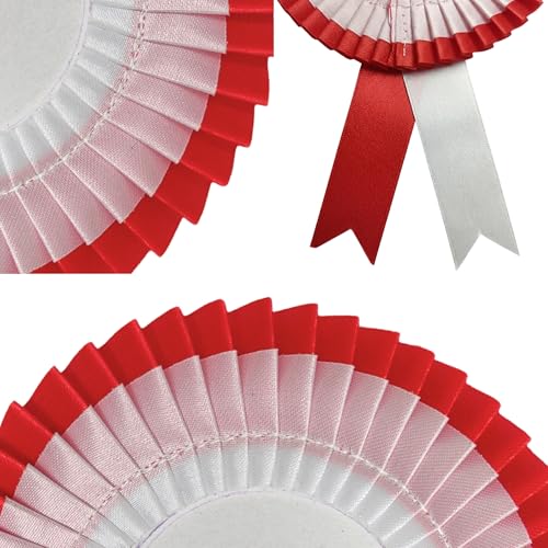 Image of NEXGEN Trends Double Line Satin Award Badge for School Sports Day, Annual Day & Prize Distribution | Premium Ribbon Badge with Safety Pin | Pack of 10 (Red-White)