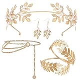 Griechische Göttin Kostüm Set Hochzeit Brautschmuck Oberarmreif Ohrringe Lorbeerkranz Haarspange Armband Hochzeit Boho Blatt Haar Krone Accessories Mädchen Damen