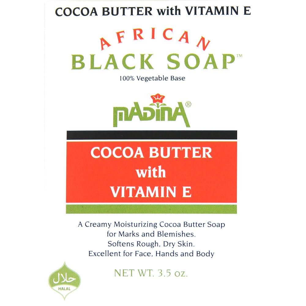 Madina African Black Soap Bar with Cocoa Butter and Vitamin E