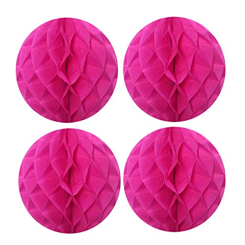 Wrapables 8" Set of 4 Tissue Honeycomb Ball Party Decorations for Weddings, Birthday Parties, Baby Showers, and Nursery Décor, Hot Pink
