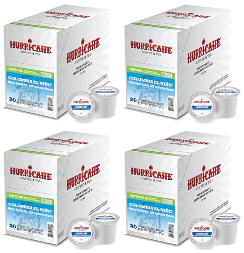 Image of Hurricane Coffee Colombia El Nino, Compostable Coffee Pods - Medium Roast, K-Cup Compatible, 80 Count