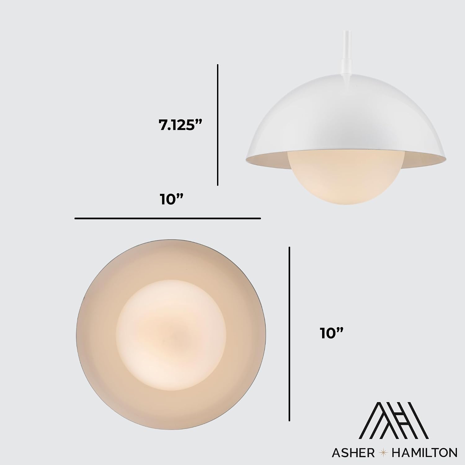 Asher Hamilton AHP-211WH Arlo 10 Inch Pendant Light | Adjustable Hanging Height | E26 Medium Base Bulbs Required Sold Separately | Rod Hung Fixture | Dry Rated for Indoor Use Only | White Finish